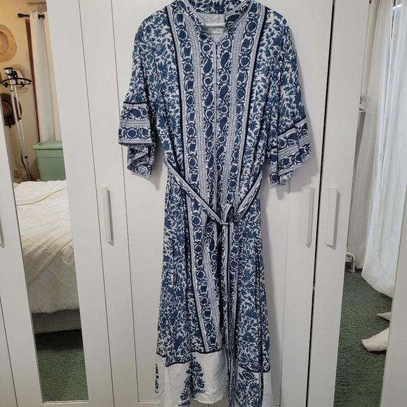 Anthropologie Sue Sartor Palladio Kaftan Blue Maxi Dress - Picture 6 of 10